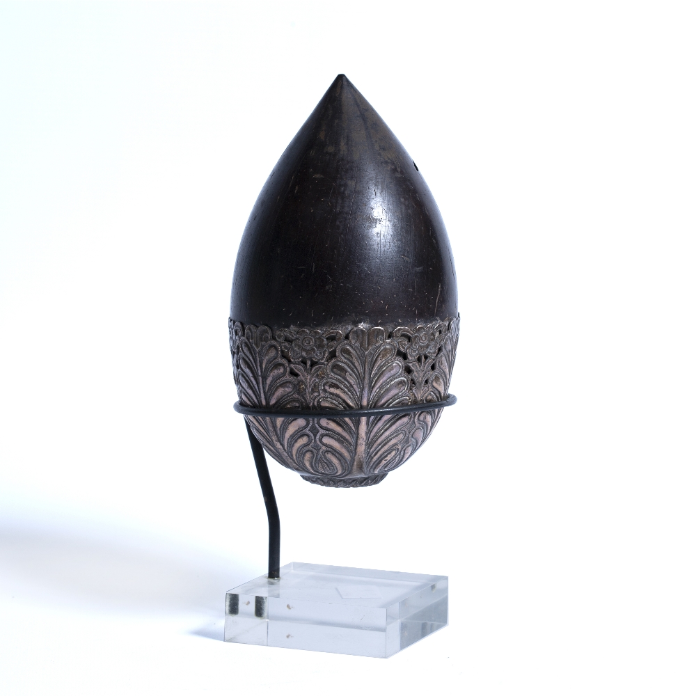Hokkah base India, 19th Century with applied silver mounts on a coconut, possibly Goan, with a - Image 2 of 2