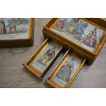 Straw work small box French circa 1780, inset French lithographs, with inner tray and