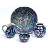 Collection of ceramics Palestine comprising of a bowl decorated with deer and flowers, a jug, a vase