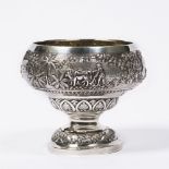 Silver pedestal bowl by Grish Chunder Dutt India, circa 1890 repousse decoration consisting of a