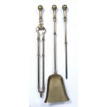 Set of brass fire irons, largest 72cm overall (3)