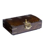 Korean elm box with dome top and engraved brass mounts, 37cm across