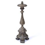 Carved triform Italianate lamp base 55cm high