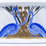 Limoges Art Deco tray dated 1930, boldly painted and gilded swans, unidentified monogram 'IVY