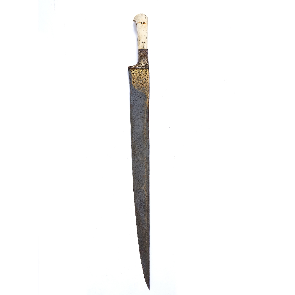 Khyber knife India, 19th Century with a fitted ivory grip, the top of the blade decorated in gold - Image 2 of 4
