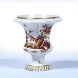 Meissen miniature vase mid 18th Century, campana shape, painted in bright enamels and 'Bottger