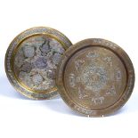 Two Damascus brass trays Syria, 19th Century both decorated with silver copper inlay with