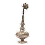 Silver rosewater Sprinkler India, 19th Century of tapering form, the spout decorated with individual