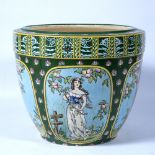 Arts & Crafts jardiniere late 19th Century, with turquoise panels of female figures, 37cm across x