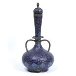 Kashmiri enamelled vase and cover India, circa 1900 decorated in ground blue, of two handled form