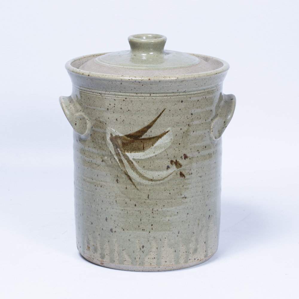 Studio pottery storage jar, twin handles, unmarked, 30cm high