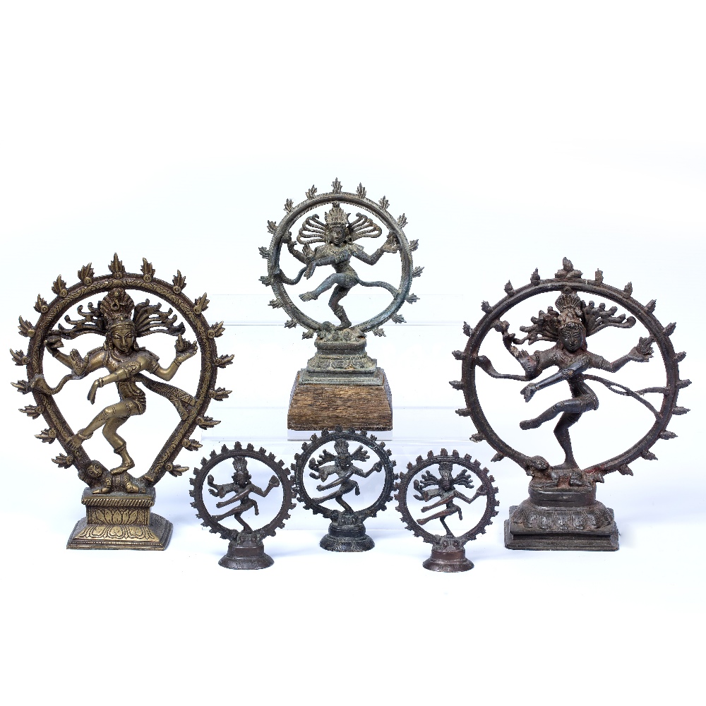 Six models of Shiva India depicting the dancing Shiva (Nataraja) standing on figures largest 23cm