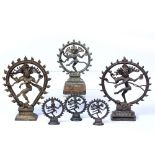 Six models of Shiva India depicting the dancing Shiva (Nataraja) standing on figures largest 23cm