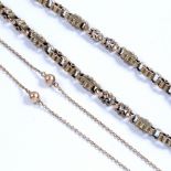 Antique, 9ct yellow gold guard chain with fancy links and a yellow metal bracelet, 29 grams