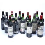 Collection of various bottles of wine and port including Chateau Giscours 1962 (mid shoulder),