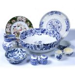 Collection of china and ceramics to include: Worcester porcelain teabowl, Ironstone dish, blue and