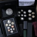 Collection of UK Royal Mint proof coin sets all with related ephemera and boxed