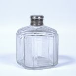 Cut glass silver-mounted tea caddy or canister, possibly Russian early 19th Century, octagonal