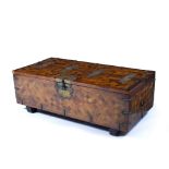 Large parquetry coin chest Korean, with iron mounts, 130cm across x 66cm deep x 37cm high