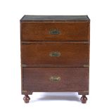 Mahogany military type chest with leather top and brass mounts, 65cm across x 44.5cm deep x 81.5cm