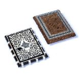 Two card cases India the first mounted in tortoiseshell with ivory applied to the outside, the