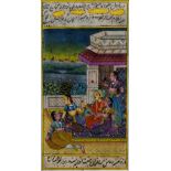 Three framed miniatures India each depicting courting scenes, with calligraphy, gauche/watercolour