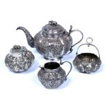 Silver metal tea service India, circa 1900 possibly Lucknow. Comprising a teapot, a milk jug,