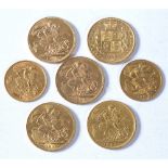 Five UK gold sovereigns 1896, 1897, 1906, 1911 and 1915, and two half sovereigns 1910 and 1911