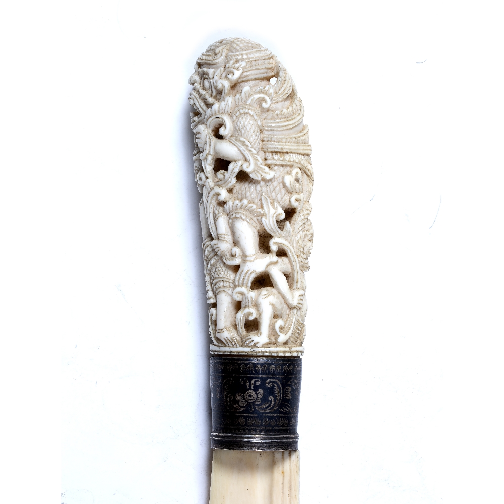 Ivory paper knife Burma, 19th century the handle decorated in open work design depicting figures - Image 4 of 4