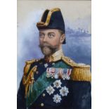 H. Wilson (British 20th Century) Portrait of George V in naval costume, set against two