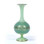 Gilded green opaline glass vase circa 1860-70, possibly Richardson of Stourbridge, rich uranium