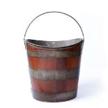 Mahogany peat bucket George III, three coopered bands, 33cm high excluding the handle