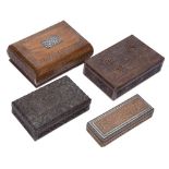 Four wooden carved boxes India & Burma most carved with foliate patterns, one with an inset white