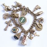 9ct yellow gold charm bracelet with a selection of charms, 47 grams approx.