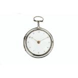A GEORGE III SILVER PAIR CASE POCKET WATCH, the white enamel dial with Arabic numerals, to a key