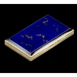 A CONTINENTAL SILVER GILT RECTANGULAR BOX, the top and base of blue enamel plaques, with gilt