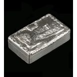 A WILLIAM IV SILVER RECTANGULAR SNUFF BOX, the lid chased and embossed with a country house by a