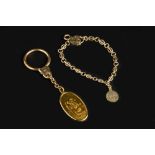 A 9CT GOLD ST CHRISTOPHER KEY FOB, inscribed, and a 9ct gold fancy-link bracelet, with inscribed