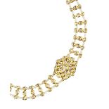 AN INDIAN DIAMOND, SEED PEARL AND ENAMEL COLLAR NECKLACE, centred with a stylised flowerhead cluster
