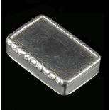 A GEORGE III SILVER RECTANGULAR SNUFF BOX, with foliate and scroll engraved decoration, the lid with