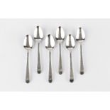 A SET OF SIX GEORGIAN SILVER BRIGHT CUT TEASPOONS, overstruck marks B.M., possibly Benjamin