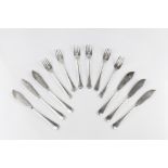 A SET OF SIX CHINESE FISH KNIVES AND FORKS with plain, rattail pattern handles, marks for Tack Hing,