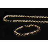 A 9CT GOLD ROPETWIST-LINK CHAIN, and a 9ct gold fancy-link bracelet, chain length 50cm (2)