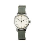 A GENTLEMAN'S MILITARY WRISTWATCH BY OMEGA, circa 1956, the circular dial with Arabic numerals,