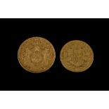 A LEOPOLD II BELGIUM 20 FRANCS GOLD COIN, dated 1877, and a Napoleon III 10 Francs gold coin,