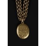 A VICTORIAN LOCKET PENDANT ON CHAIN, the belcher-link chain adapted with later fittings,