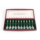 A SET OF TEN SILVER AND SILVER GILT COMMEMORATIVE HERALDIC 'THE QUEEN'S BEASTS' SPOONS, by Richard
