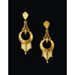 THREE PAIRS OF EARRINGS, comprising a pair of Victorian ear pendants, each hoop-shaped drop
