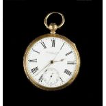 A VICTORIAN 18CT GOLD OPEN FACE CHRONOGRAPH POCKET WATCH BY WILLIAM WOOD, LIVERPOOL, the white