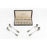 FOUR VICTORIAN SILVER FIDDLE PATTERN TABLESPOONS, London 1874, and four various silver teaspoons,